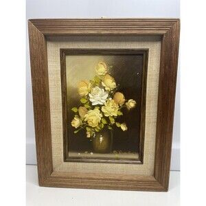 Vtg Original Oil Painting on Canvas Signed O'Donohue Framed "Roses in Vase" 5x7